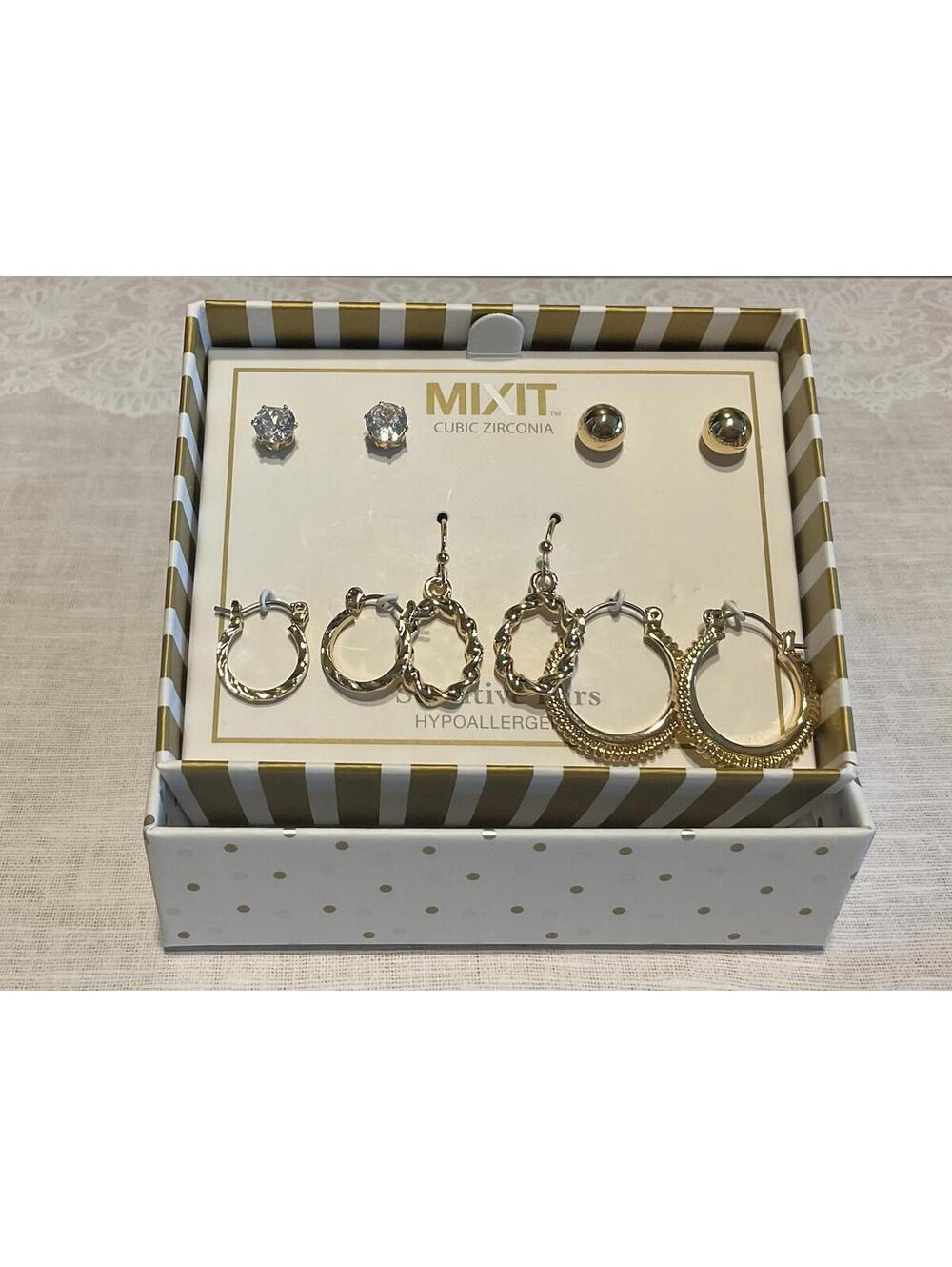 MIXIT Tiny Hoops Hypoallergenic Gold Tone Earring Set New In Box #1004